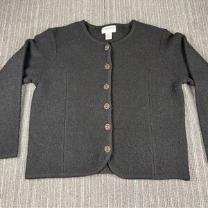 Empress Sportswear 100% Wool Black Button-Front Knit Cardigan